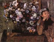 Edgar Degas A Woman seated beside a vase of flowers painting